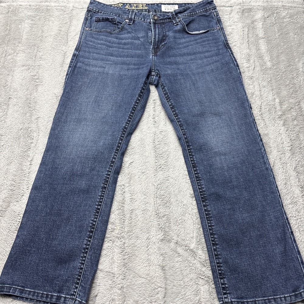 TK Axel Jeans Mens 36x30 Blue Slim Boot‎ Cut Denim, Double Back Pockets Casual